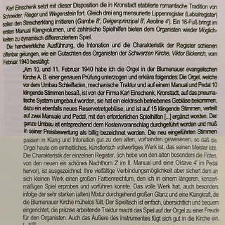 Gutachten von Viktor Bickerich bei der Abnahme der von Carl Einschenck renovierten Orgel in der Blumenau 1940